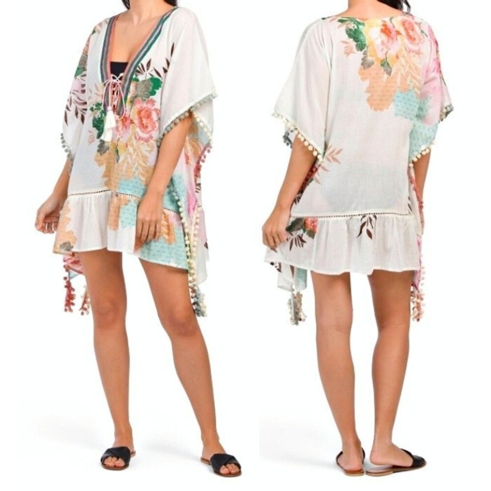 Z&L Made With Love One Size Bohemian Beach Wear Cotton Floral Gauze Swim Cover